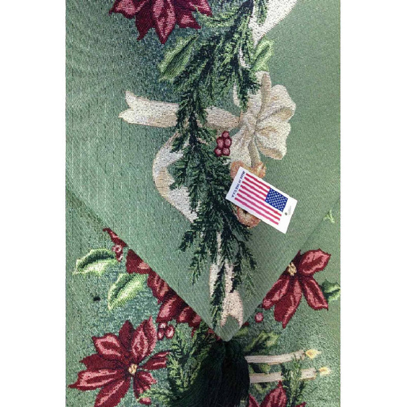 Poinsettia Christmas Table Runner Woven Tapestry Candles Bow Garland NWT 13x72" - Picture 3 of 10